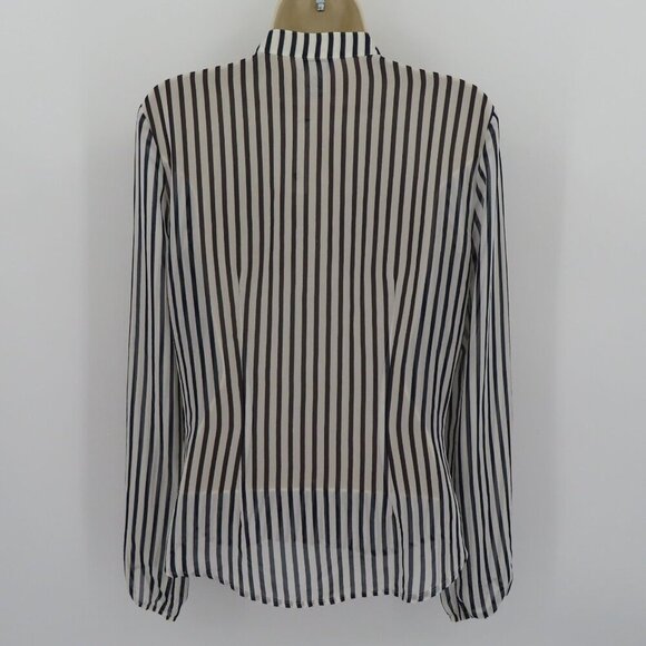 Y2K Cache Women 6 Sheer Ruffle Blue White Stripe Button Blouse Shirt Top NEW - Picture 6 of 10